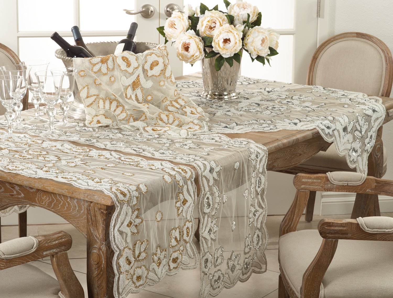 Amazon.com: Fennco Styles Stunning Hand-Beaded Floral Table Runner